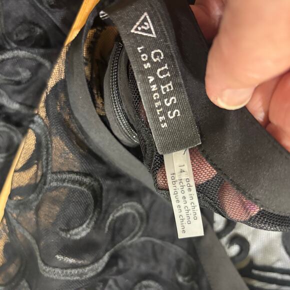 Guess Los Angeles Black Embroidered Mesh Dress 14 Overlay Ruffle Hem 
Black tie - Picture 4 of 11